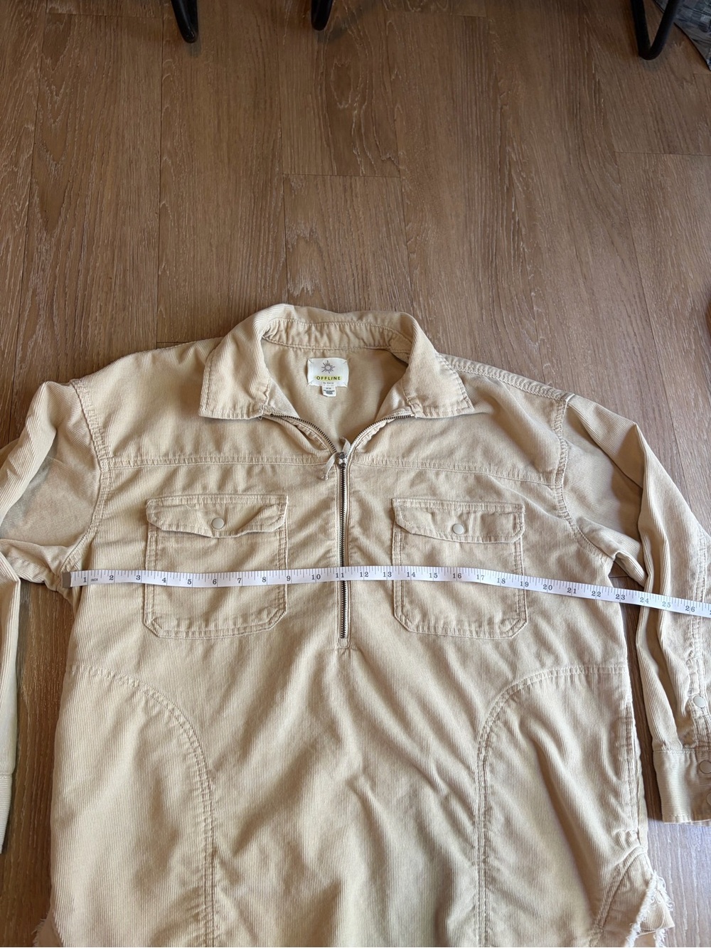Aerie Lightweight 100% Cotton Corduroy Half-Zip Shirt Jacket - Beige - Picture 9 of 10